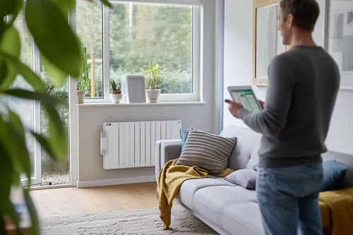 Diagramme explicatif montrant comment évaluer la puissance d’un radiateur électrique selon la surface à chauffer et l’isolation