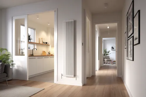 Répartition de la chaleur dans une maison selon les pièces  :  cuisine, salle de bain et couloir, avec radiateurs adaptés