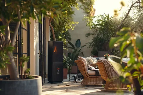 Panneau officiel présentant les normes légales relatives aux appareils de chauffage en terrasse