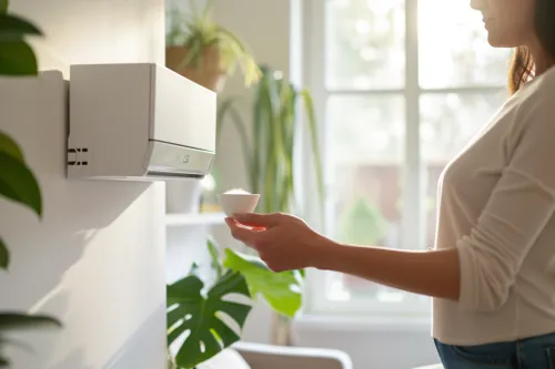 Technicien professionnel nettoyant un radiateur blanc avec des outils spécialisés dans un salon