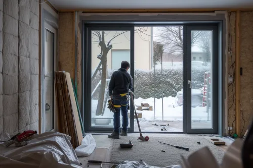 Pose de panneaux isolants thermiques sur un mur intérieur par un artisan qualifié